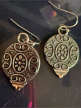 Intricate Floral Silver-Tone Drop Earrings